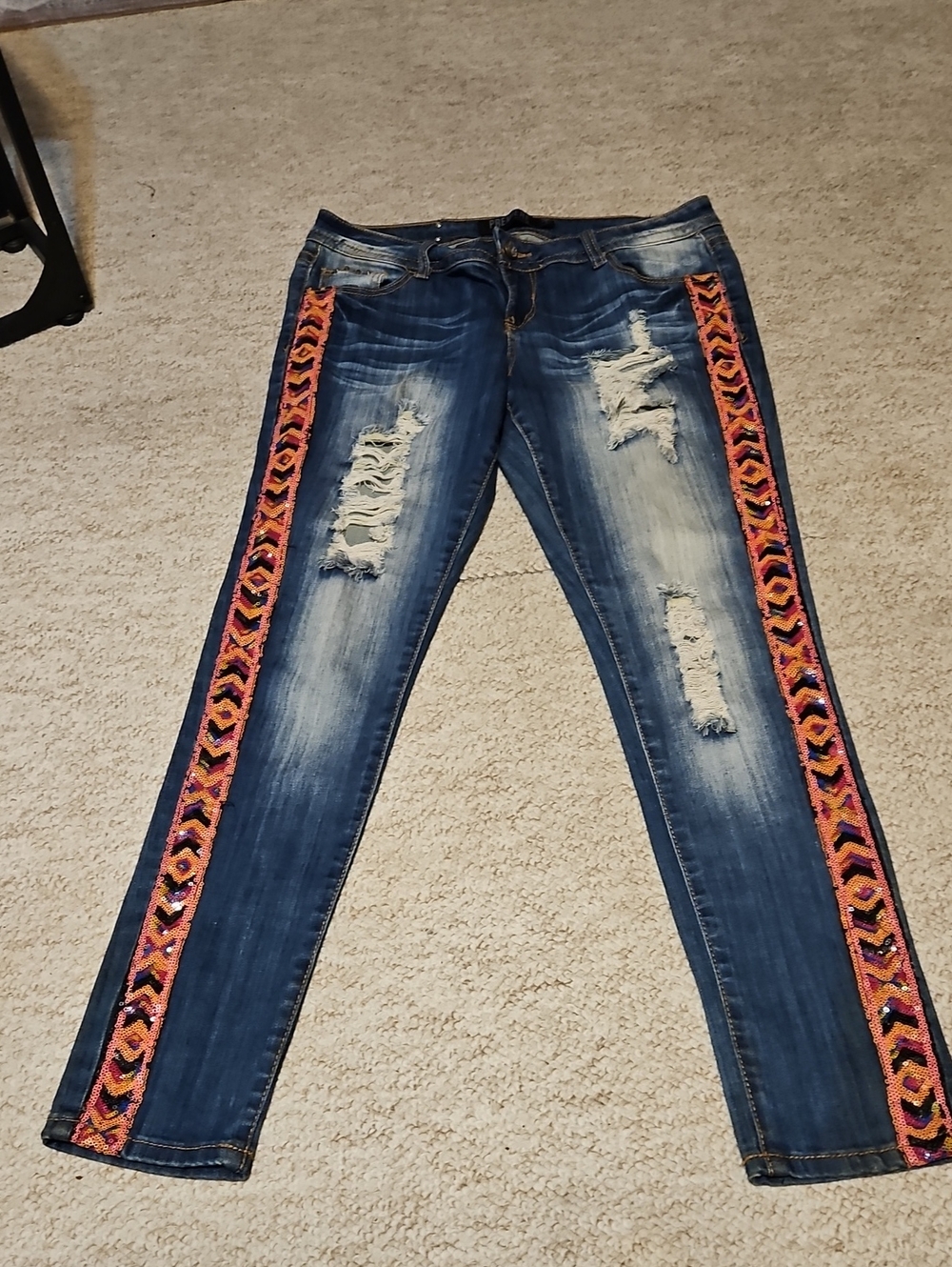 Premiere Denim by rue21 Blue Skinny Jeans with Orange & Pink Side Trim